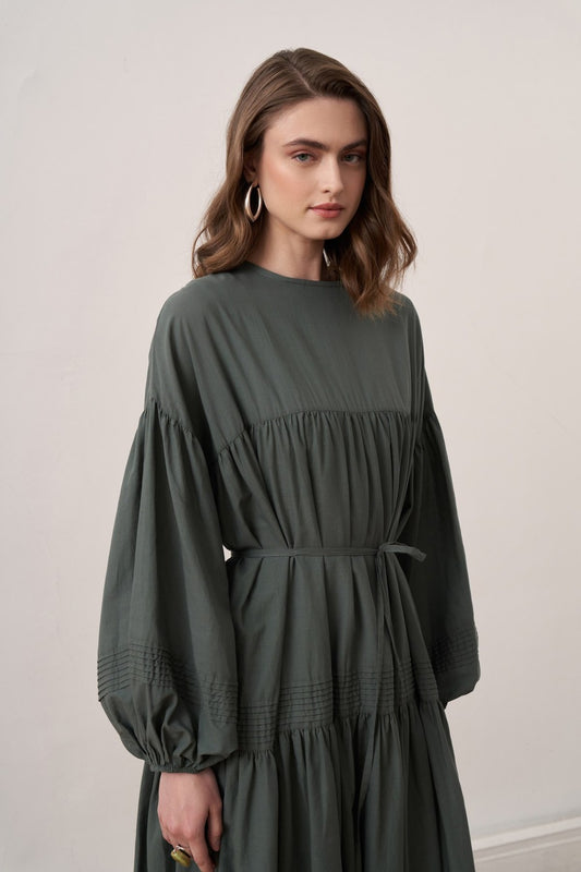 Soho Ribbed Detail Voile Dress in Petrol