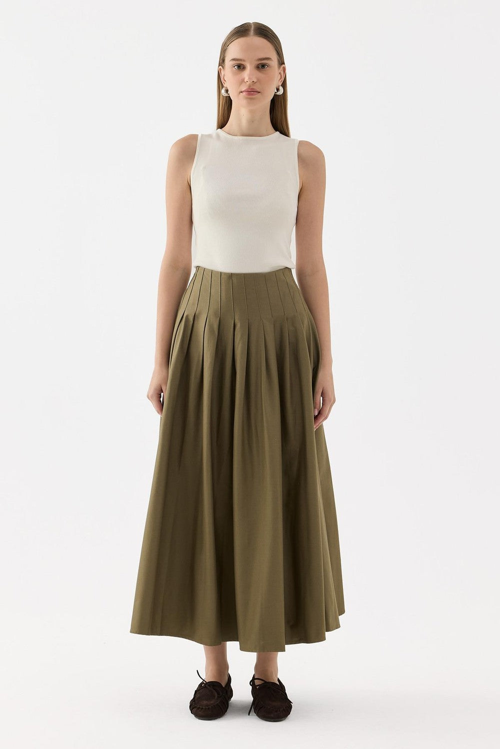 Luna Pleated Skirt Beige