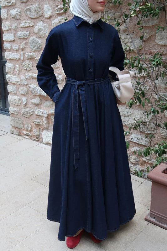 Nayra Denim Dress Navy Blue