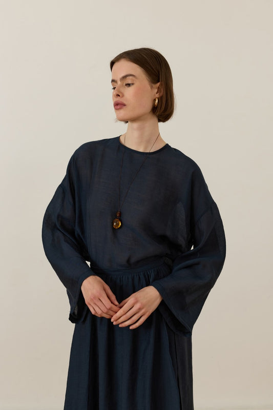 Giada Asymmetrical Patchwork Skirt Set in Navy Blue