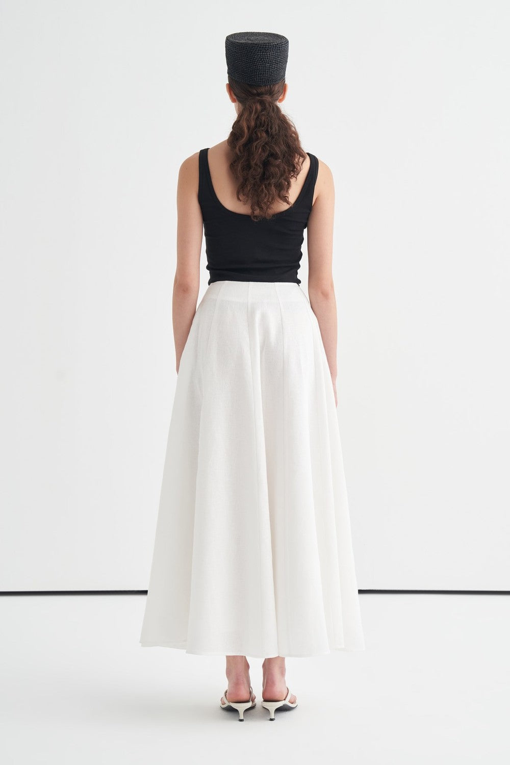 Island Stitch Detail Linen Skirt White