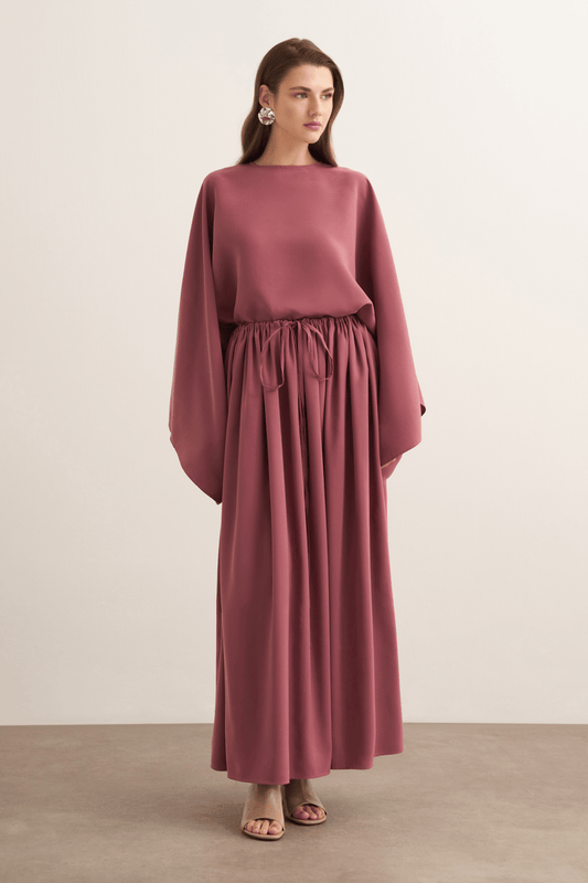Noor Gathered Skirt Cupra Set, Rose Pink