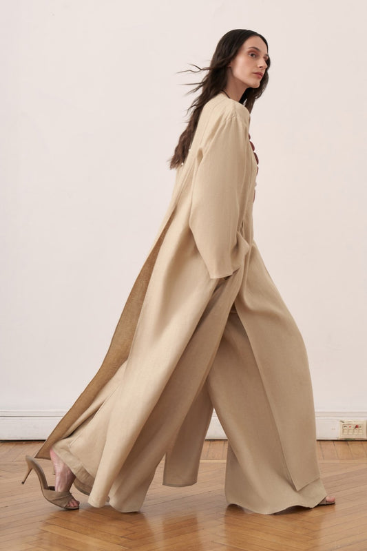 Kheesa Linen Blouse with Slit Detail, Wheat