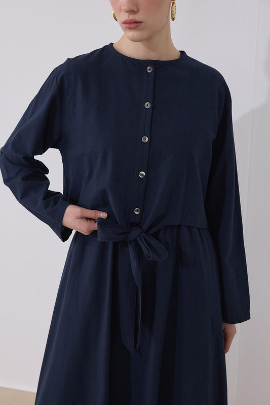 Lotus Linen Dress Navy Blue