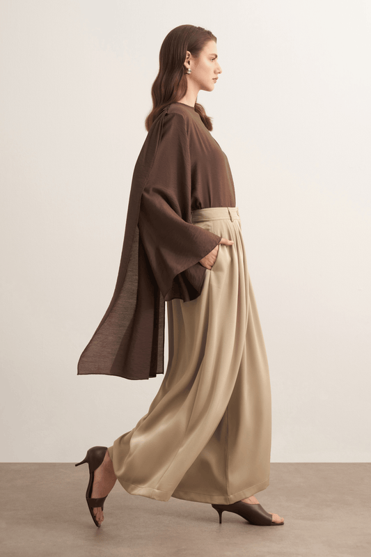 Rimas Pleated Wide Leg Trousers Latte