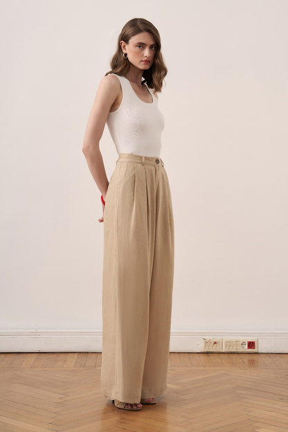 Camille Geniş Paça Keten Pantolon