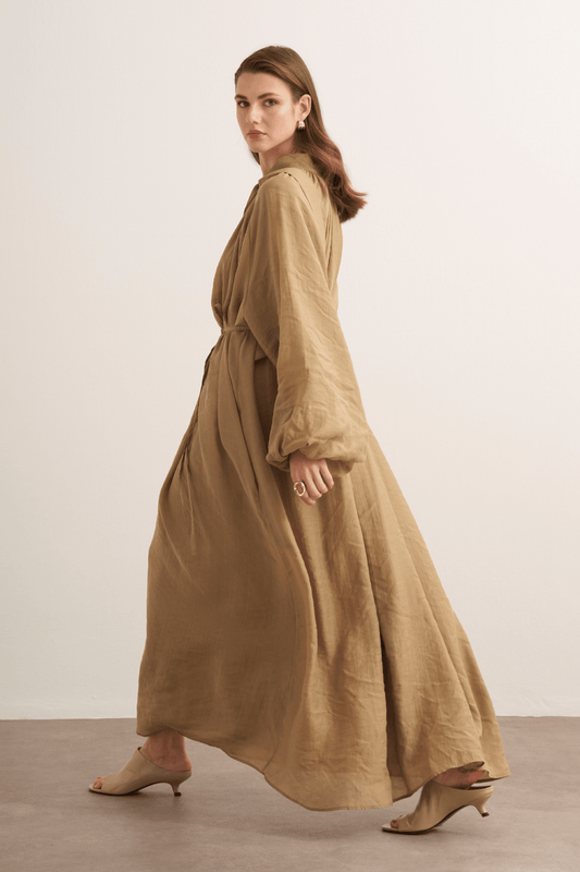 Samira Scarf Collar Draped Dress Olive