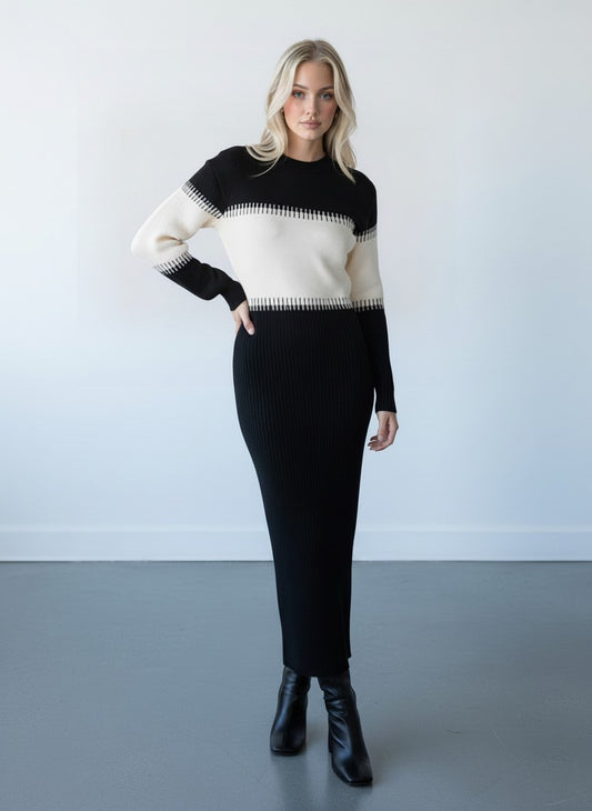 Full-Length Crew Neck Knit Dress