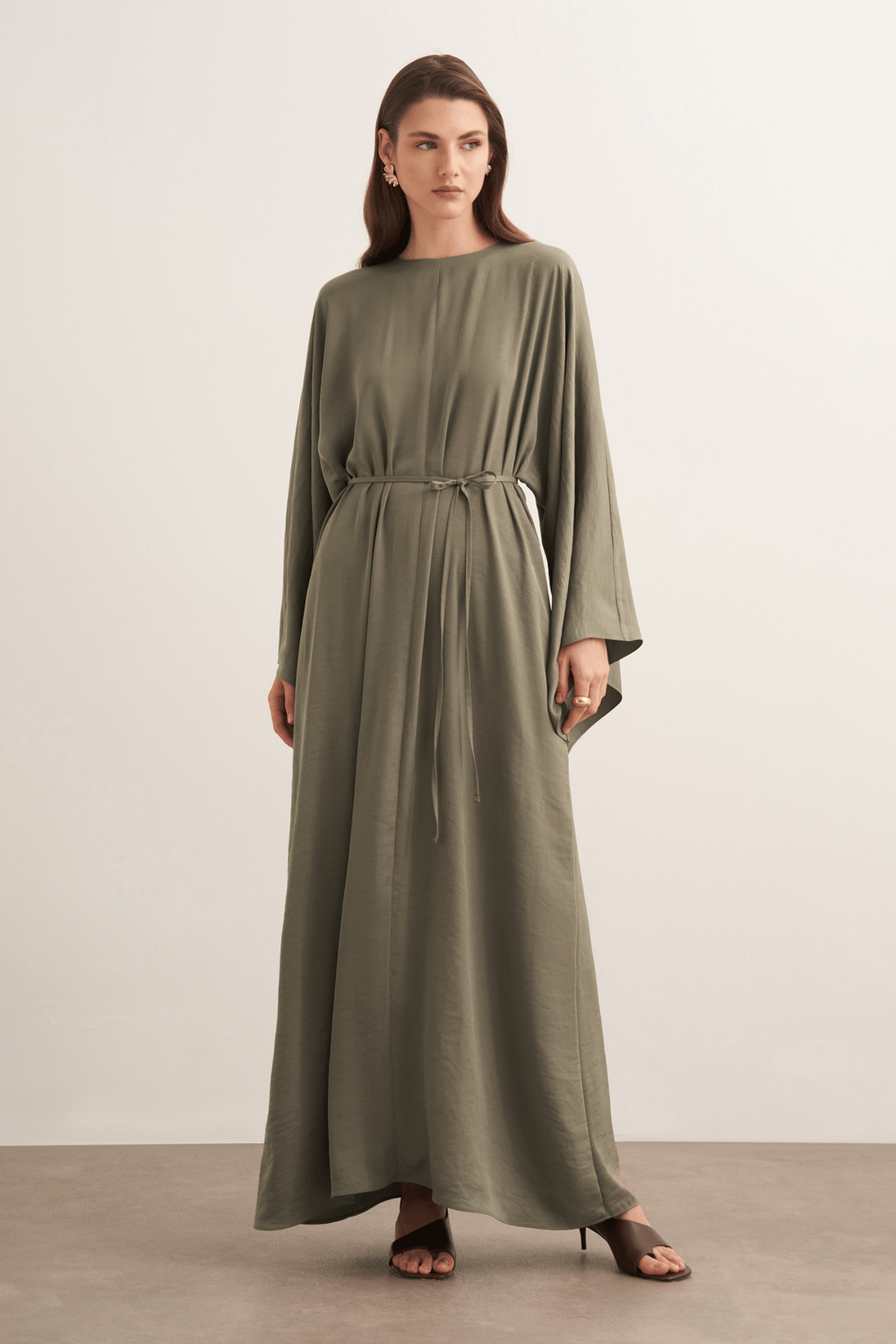 Yasira Batwing Sleeve Satin Dress, Ecru