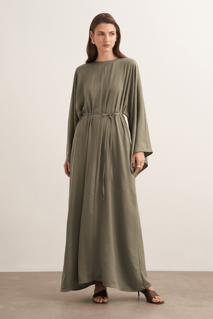 Yasira Batwing Sleeve Satin Dress, Ecru