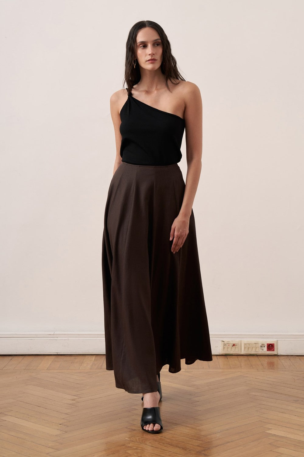 Viola Cup Stitched Linen Skirt Navy Blue