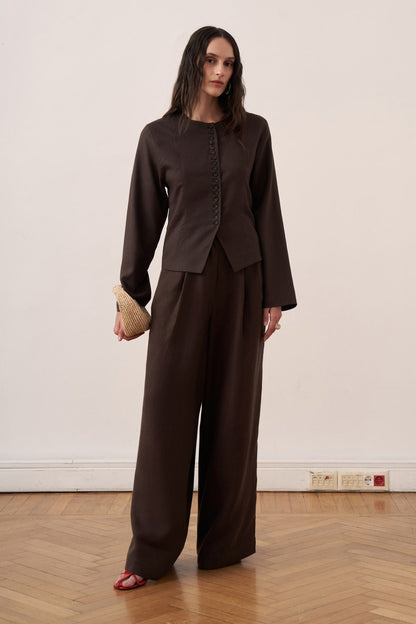 Capri Buttoned Linen Jacket Olive