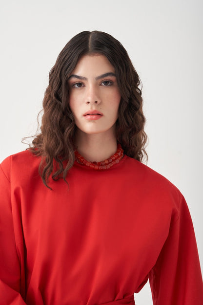 Fabia Kuşak Detaylı Poplin Bluz Beyaz