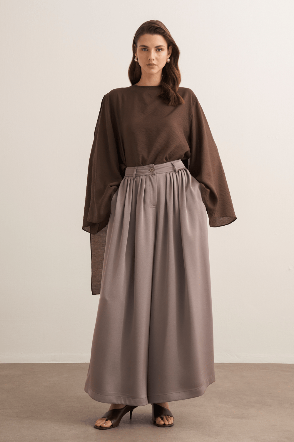 Rimas Pleated Wide Leg Trousers Latte