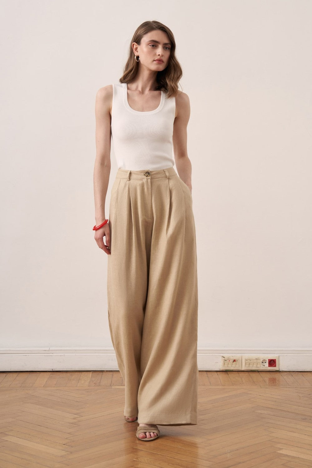 Camille Geniş Paça Keten Pantolon