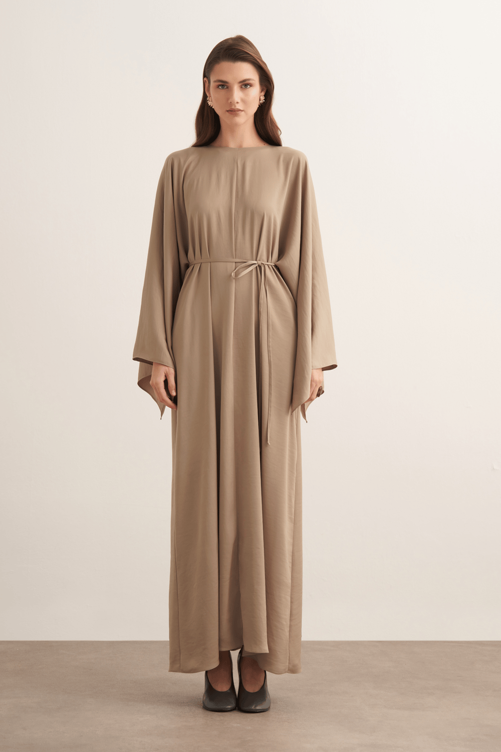 Yasira Batwing Sleeve Satin Dress, Ecru