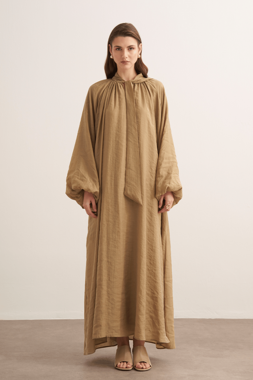 Samira Scarf Collar Draped Dress Olive