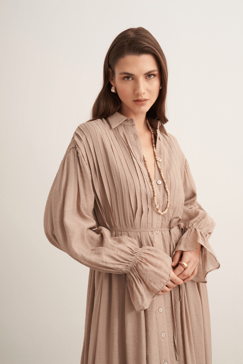 Talia Ribbed Detail Dress, Mink