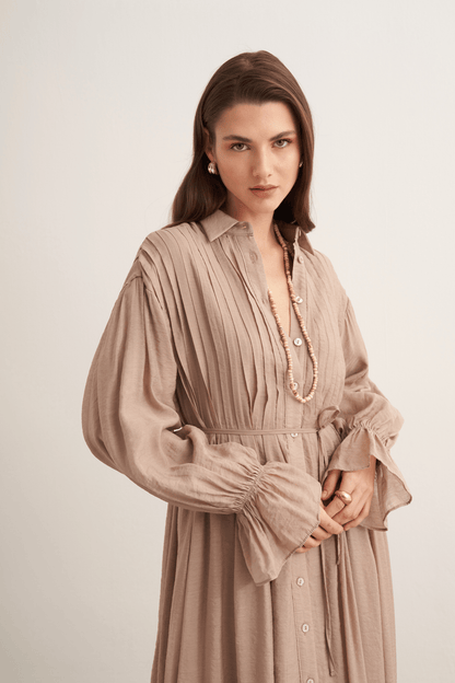 Talia Ribbed Detail Dress, Mink