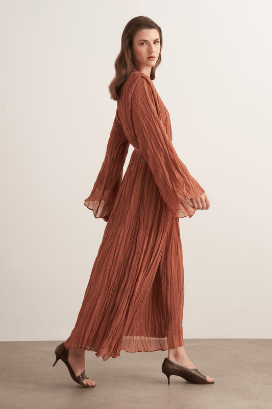 Fouzia Crush Chiffon Dress Cinnamon