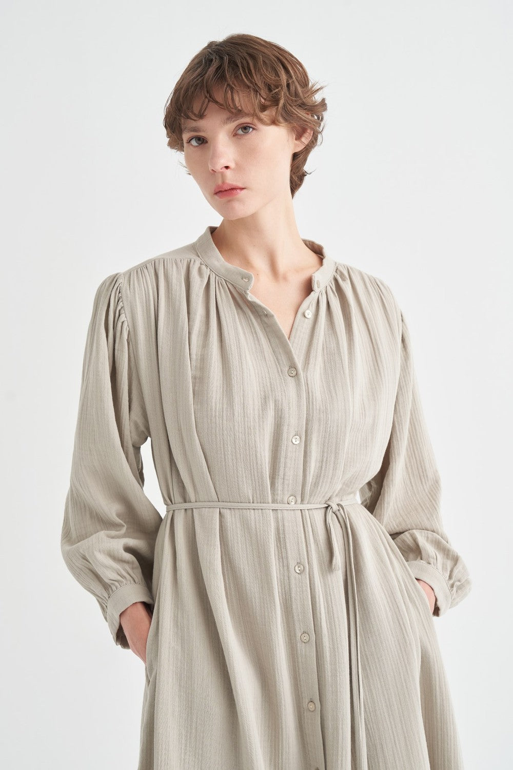 Teti Full-Length Buttoned Muslin Dress