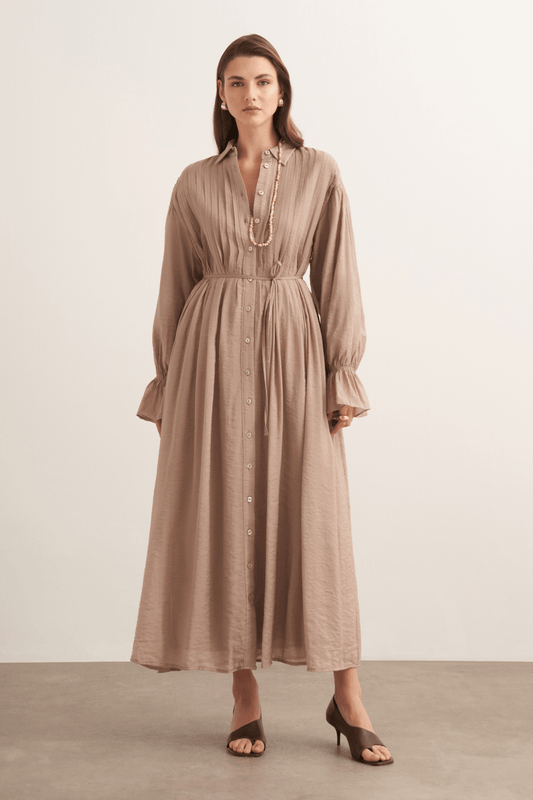Talia Ribbed Detail Dress, Mink