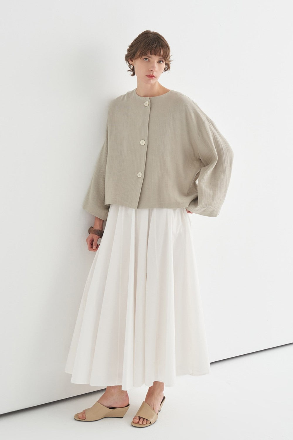 Cara Mother-of-Pearl Buttoned Muslin Jacket Butter