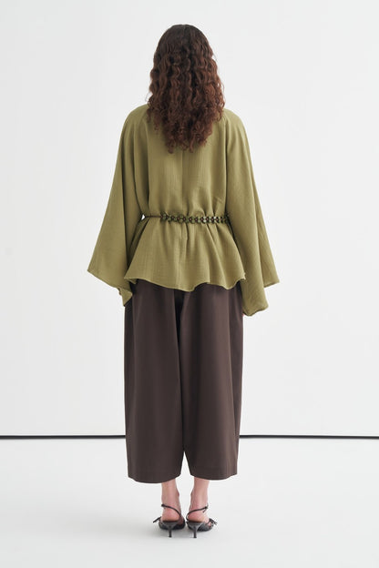 Helena High Neck Muslin Blouse Soft Green
