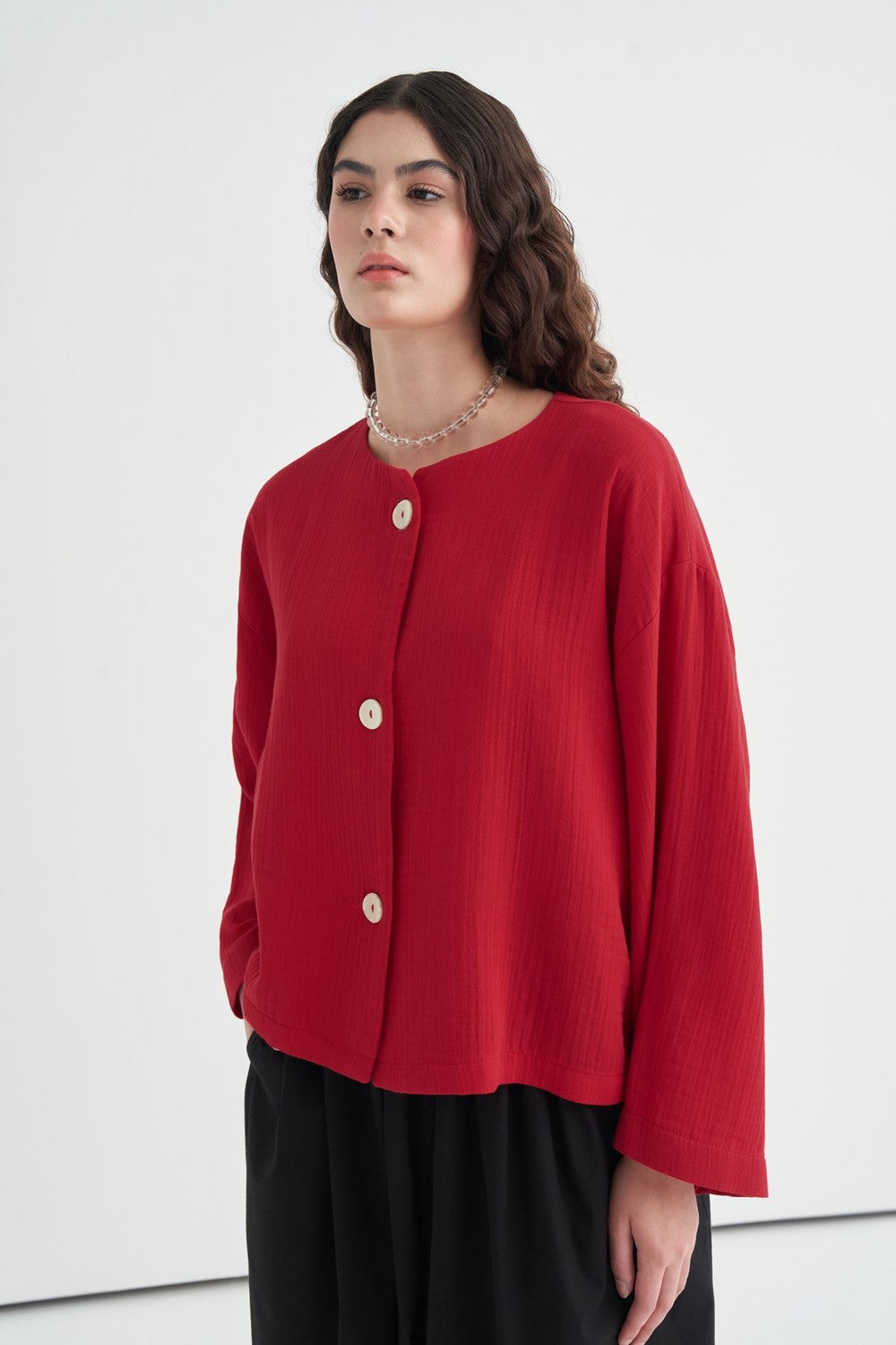 Cara Mother-of-Pearl Buttoned Muslin Jacket Butter