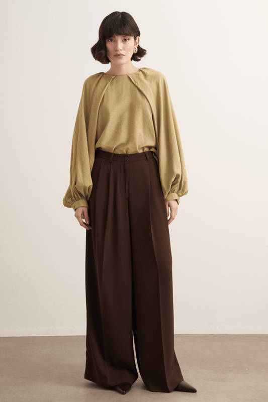 Taleen Wide Leg Palazzo Pants Dark Brown