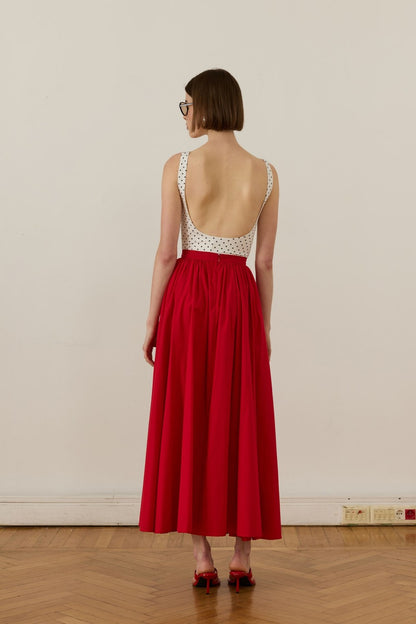 Aria Pleated Poplin Skirt Red