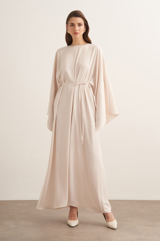 Yasira Batwing Sleeve Satin Dress, Ecru