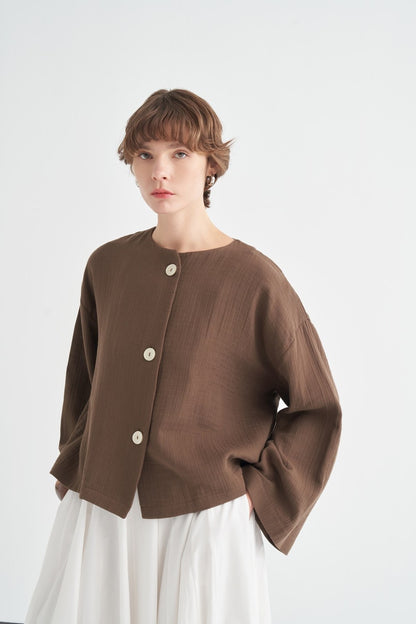 Cara Mother-of-Pearl Buttoned Muslin Jacket Butter