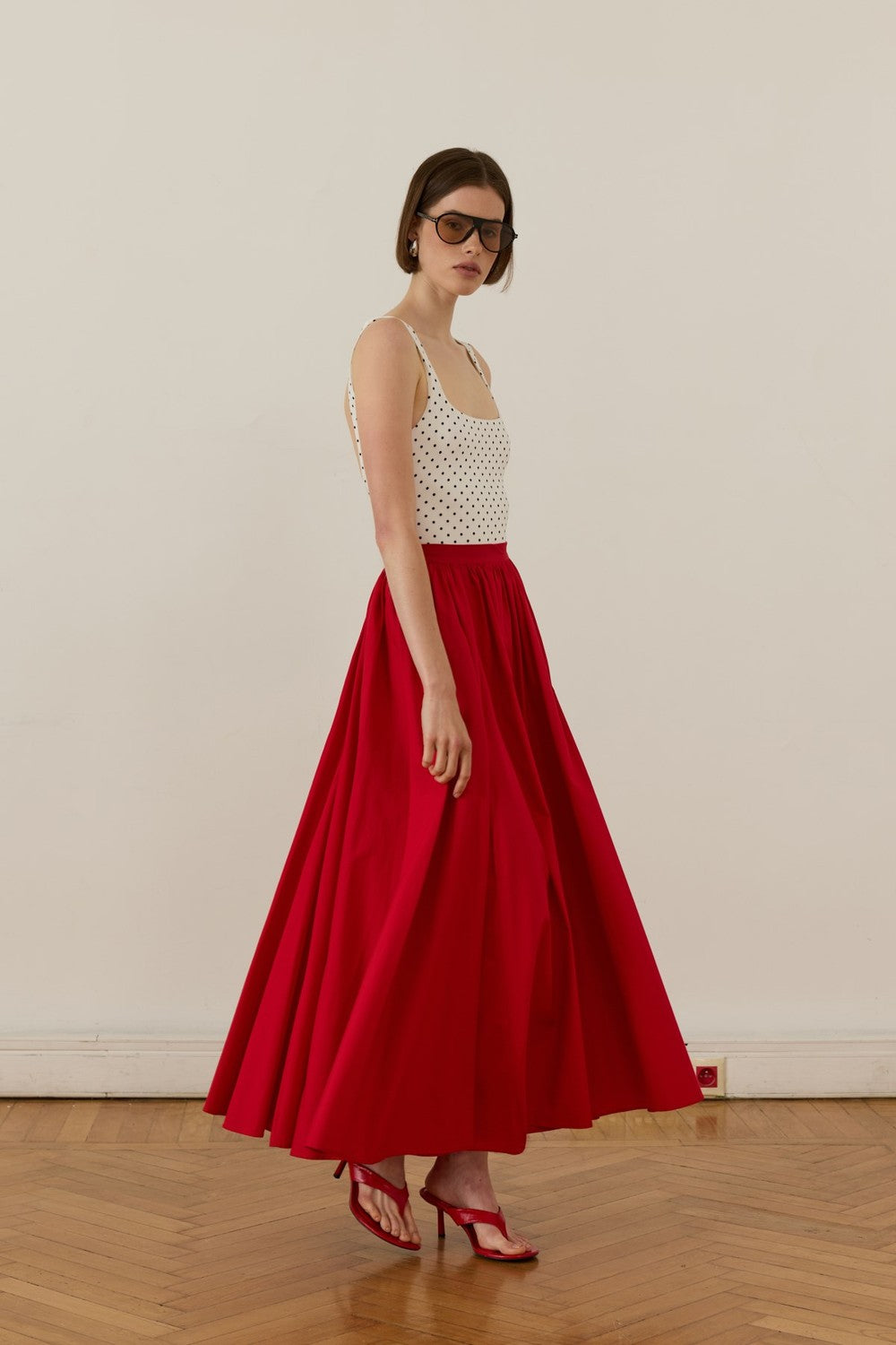Aria Pleated Poplin Skirt Red