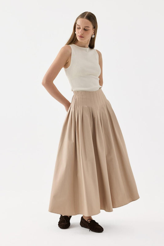 Luna Pleated Skirt Beige