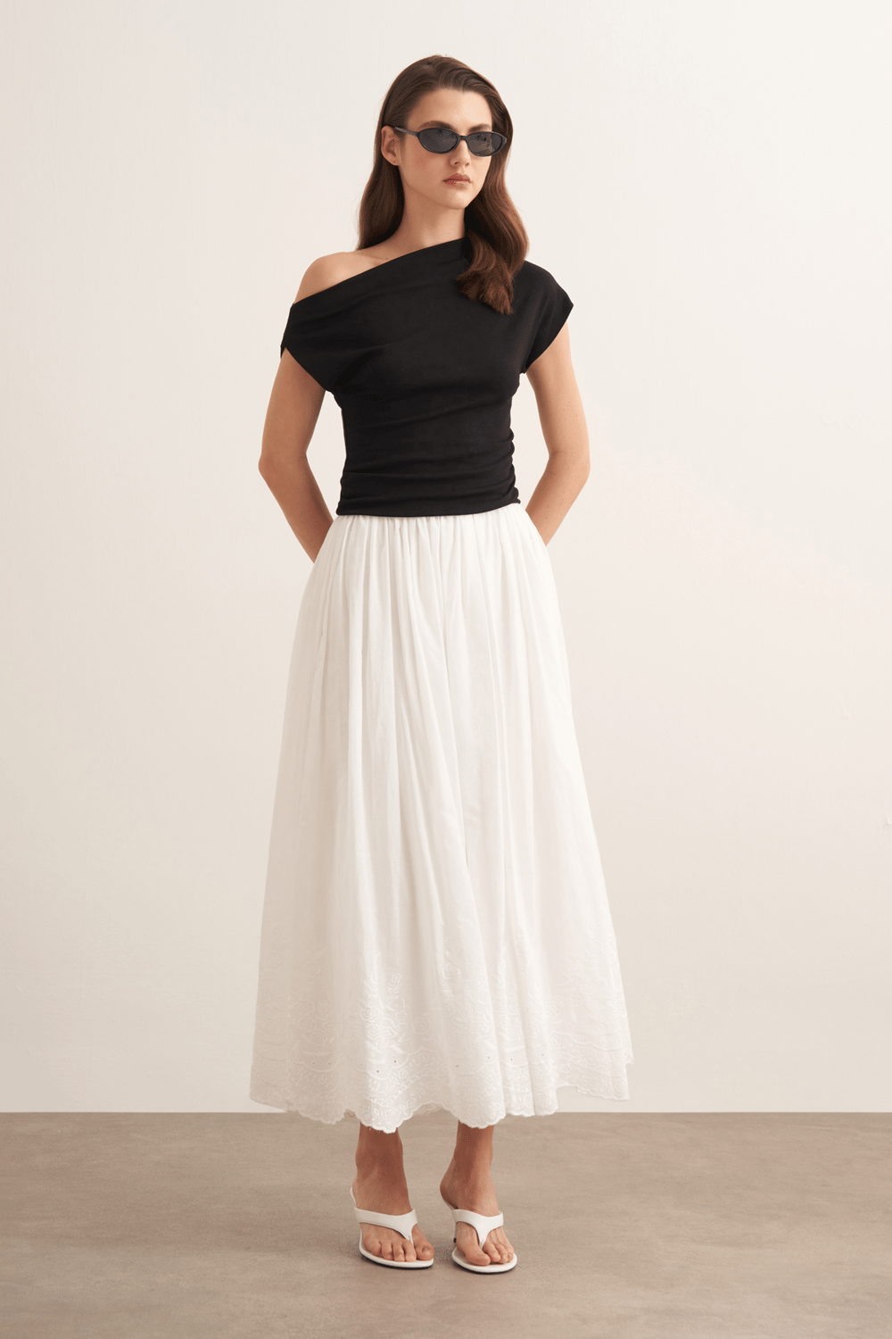 Aubree Embroidered Voile Skirt White