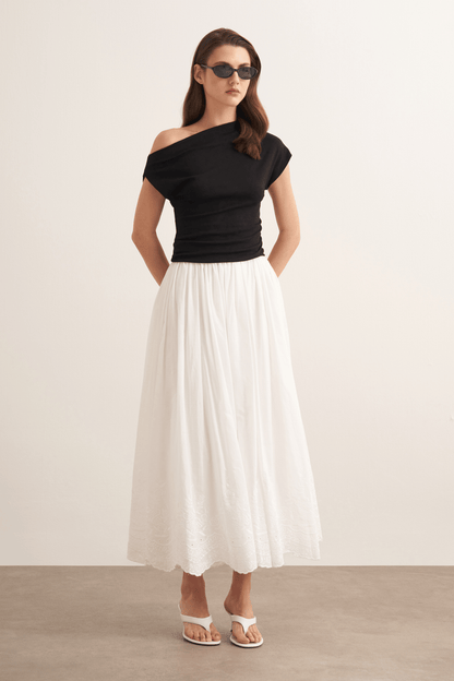 Aubree Embroidered Voile Skirt White