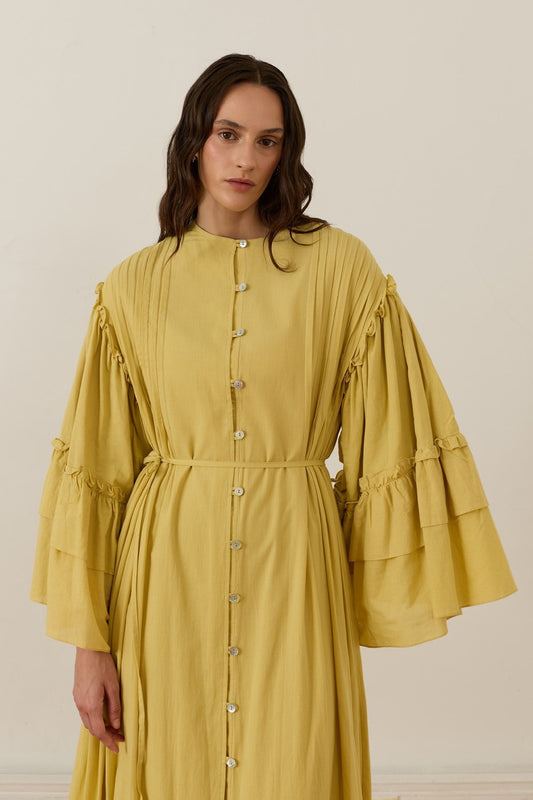 Sareena Ribbed Detail Voile Dress Yellow