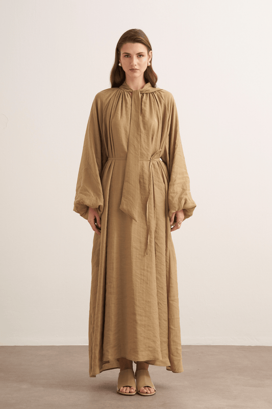 Samira Scarf Collar Draped Dress Olive