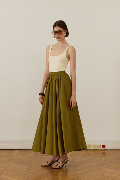 Aria Pleated Poplin Skirt Red