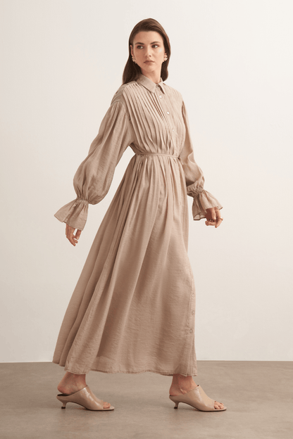 Talia Ribbed Detail Dress, Mink