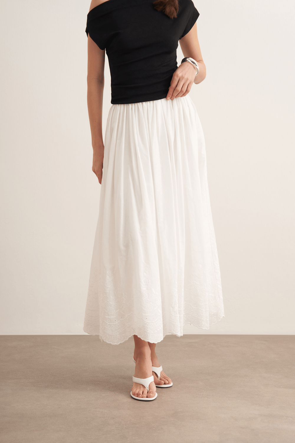 Aubree Embroidered Voile Skirt White