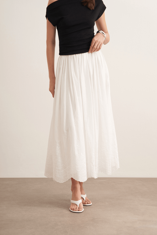 Aubree Embroidered Voile Skirt White