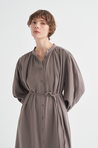 Teti Full-Length Buttoned Muslin Dress