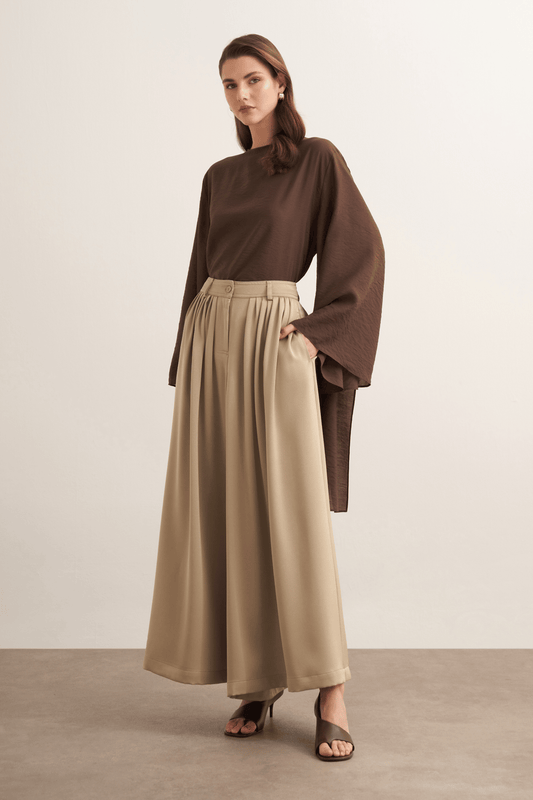 Rimas Pleated Wide Leg Trousers Latte