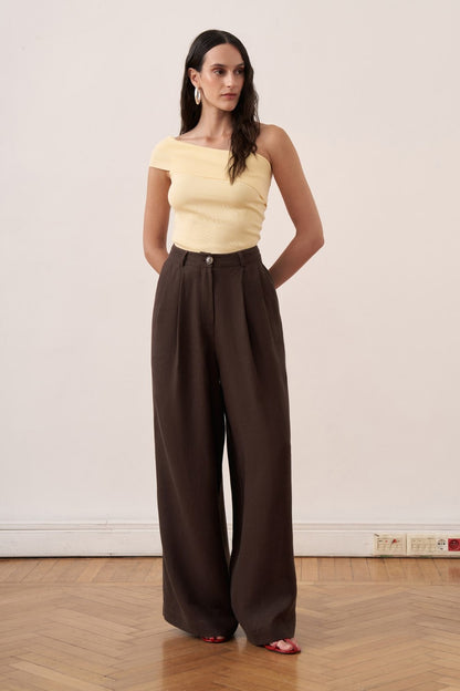 Camille Geniş Paça Keten Pantolon