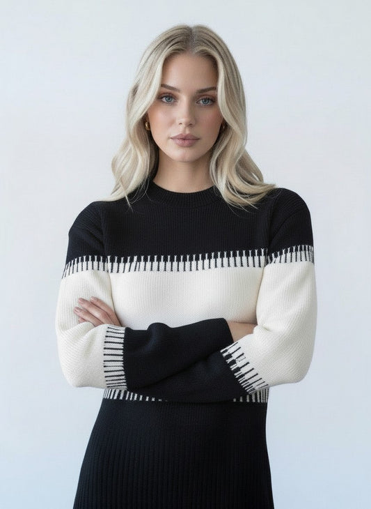 Full-Length Crew Neck Knit Dress
