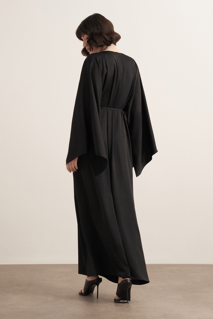 Yasira Batwing Sleeve Satin Dress, Ecru