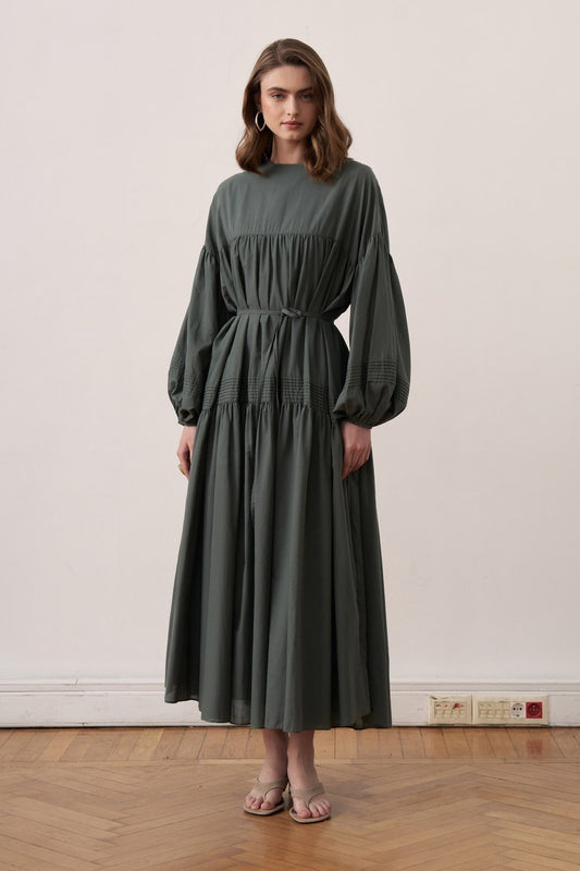 Soho Ribbed Detail Voile Dress in Petrol