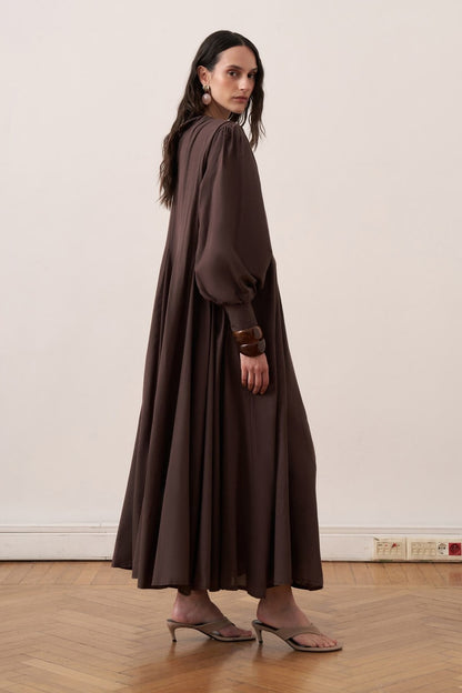 Shirin Voile Long Dress Dark Brown